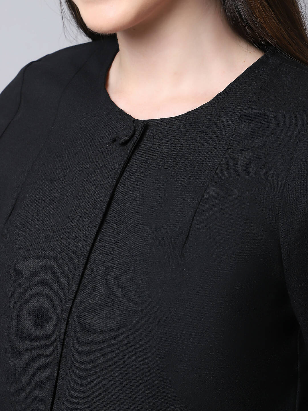 Even Apparels Black Polywool Open Front Statement Women's Jacket | Swadesiicart