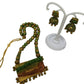 Terracotta Green and Gold Kerala Style Rowing Boat Pendant Long Necklace Set with Temple Earrings | Swadesiicart