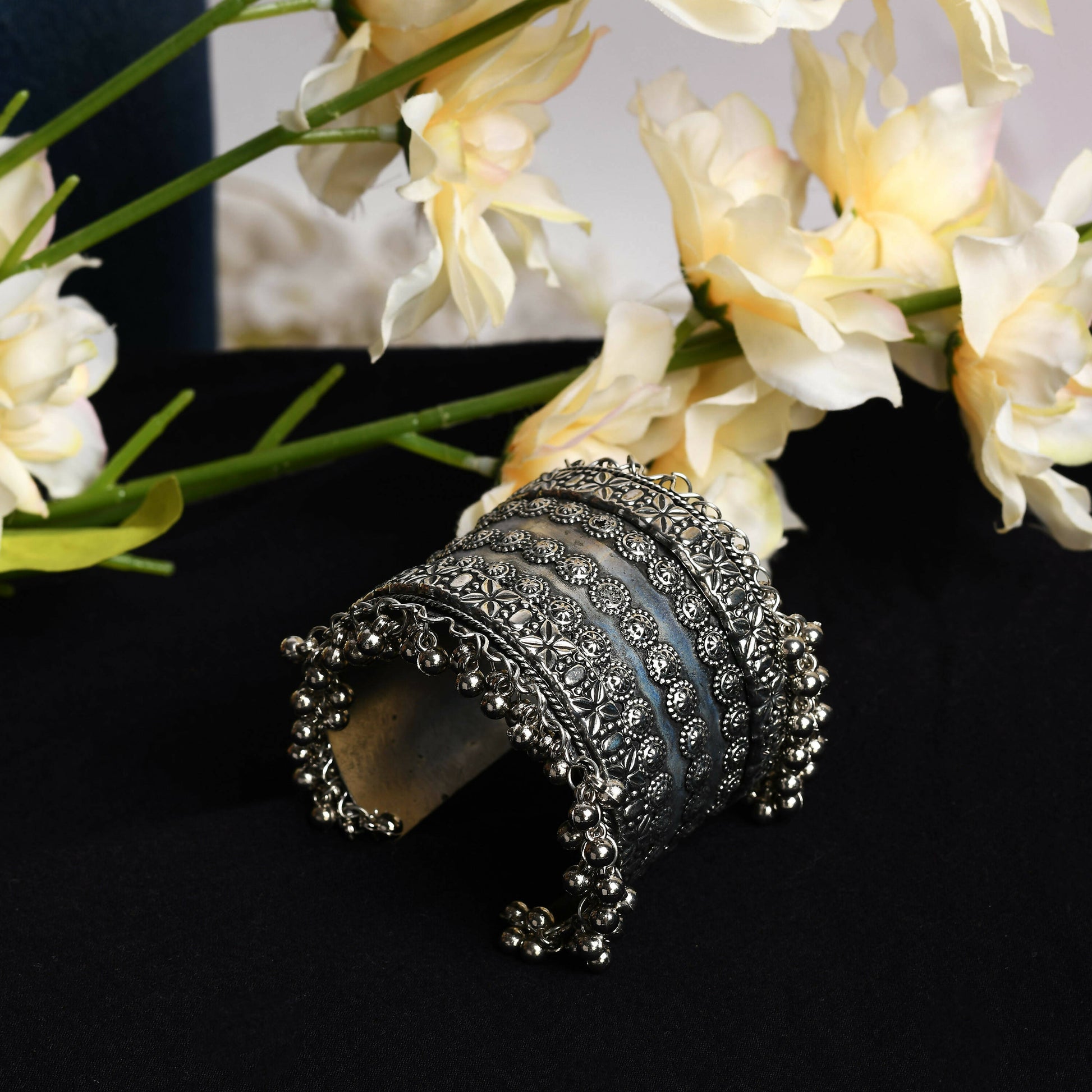 Mominos Fashion Joharkamal Oxidised Silver-Plated Ghungroo Handcraft Bracelet - Design 025 - Swadesiicart