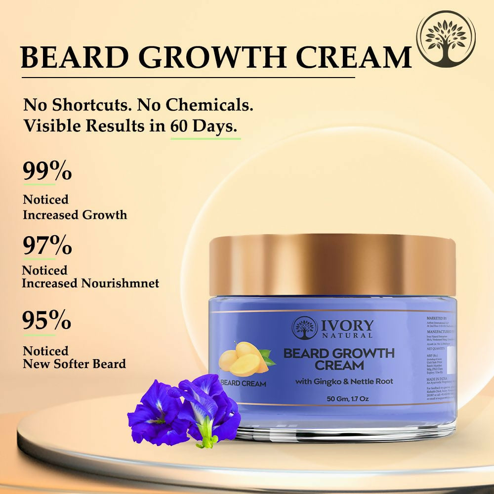 Ivory Natural Beard Growth Cream - Biotin Boosted Hair Follicle For New Hair Cycle | Swadesiicart