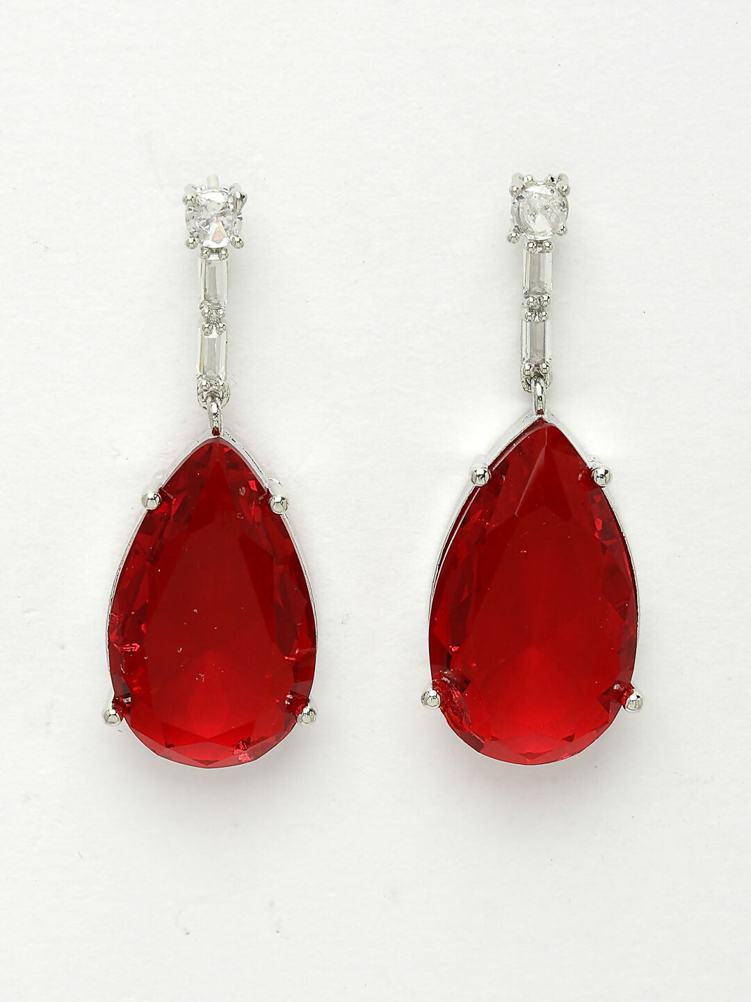 NVR Women's Silver-Plated Red Artificial Stones Studded Handcrafted Jewellery Set - Swadesiicart