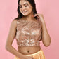 Amodini Designer Studio Copper Gold Sequined Pearl Sleeveless Padded Blouse