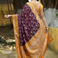 Joban Fashion Purple Crepe Chiffon Pure Handloom Banarasi Silk Saree | Swadesiicart
