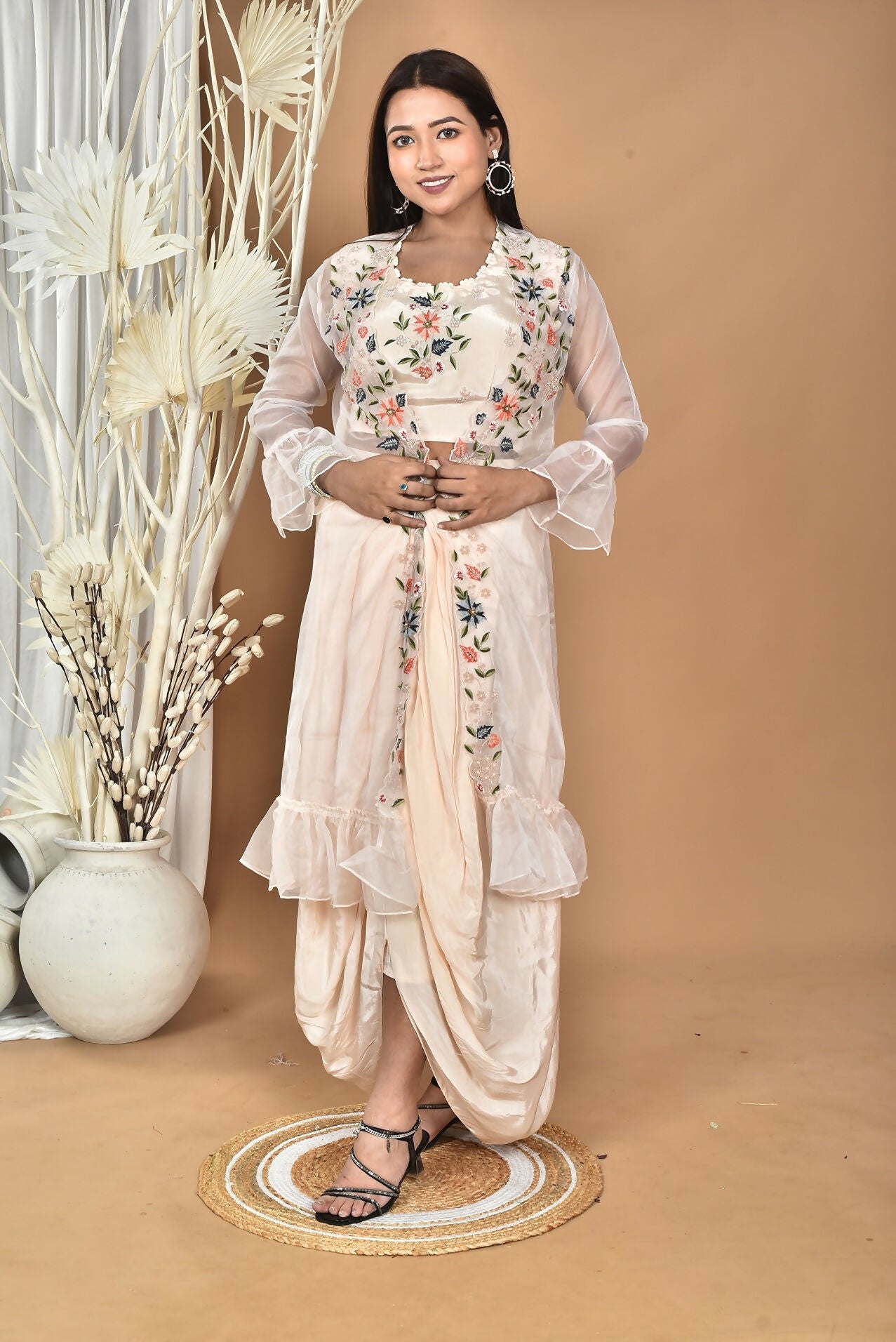 Morchari Women Hand Embroidery Crop Top-Light Peach - Swadesiicart