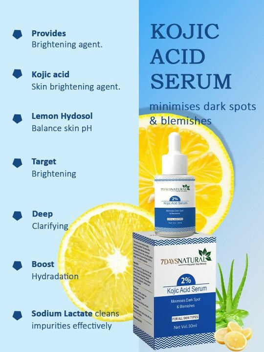 7 Days 2% Kojic Acid Face Serum with Niacinamide for Dark Spots Pigmentation - Swadesiicart
