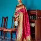 Vishnu Weaves Women's Wine Patola Banarasi Silk Meenakari Zari Woven Saree with Blouse - Swadesiicart