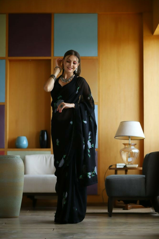 Vamsee Laxmi Black Georgette Saree - Swadesiicart
