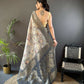 Joban Fashion Grey Floral Motifs Banarasi Silk Sarees | Swadesiicart