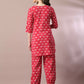 Myshka Women's Pink Printed Cotton Round Neck Party Tunic With Trousers Co-ord set - Swadesiicart