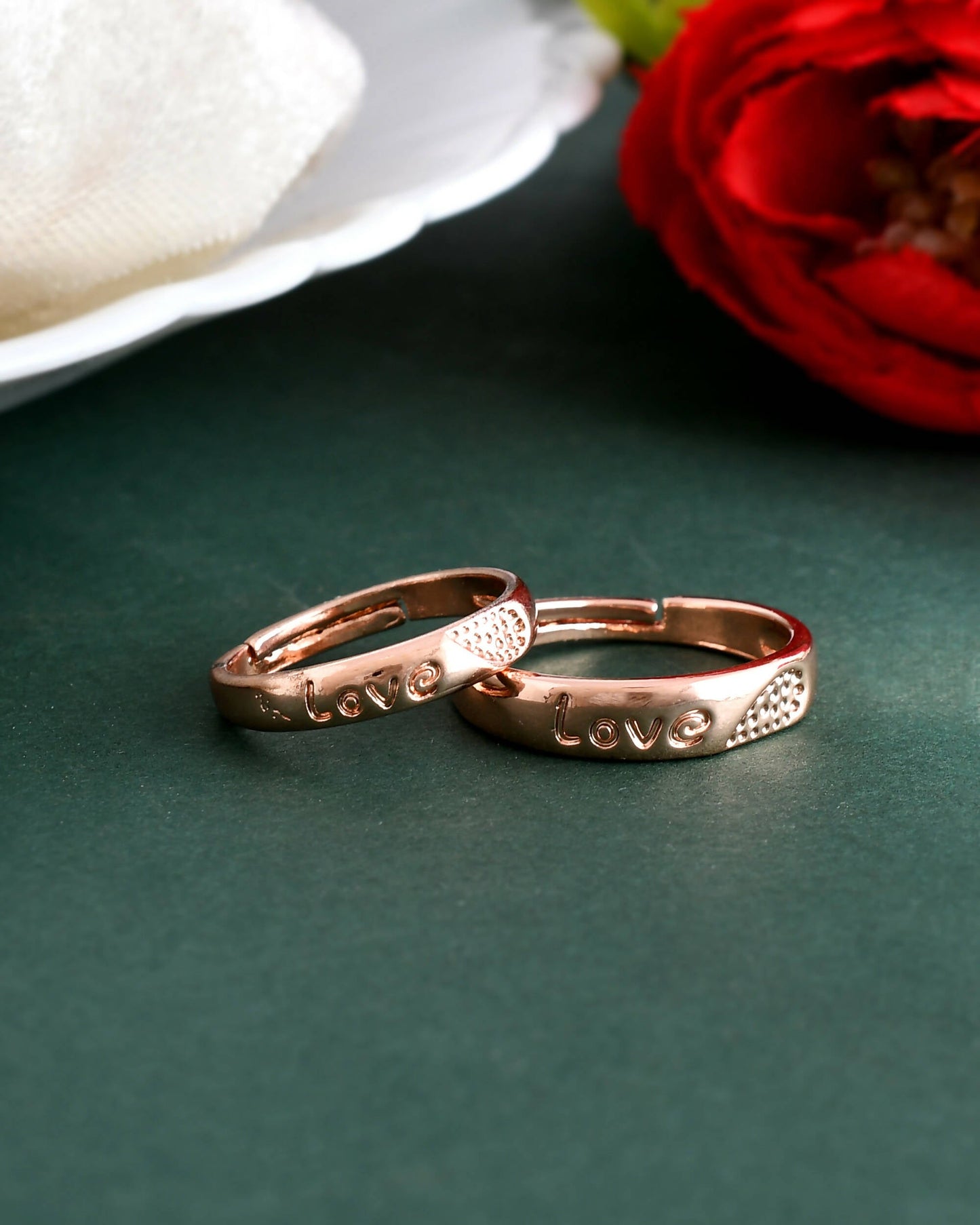 VOJ Stainless Steel Cubic Zirconia Gold-Polished Adjustable Couple Ring Set | Swadesiicart