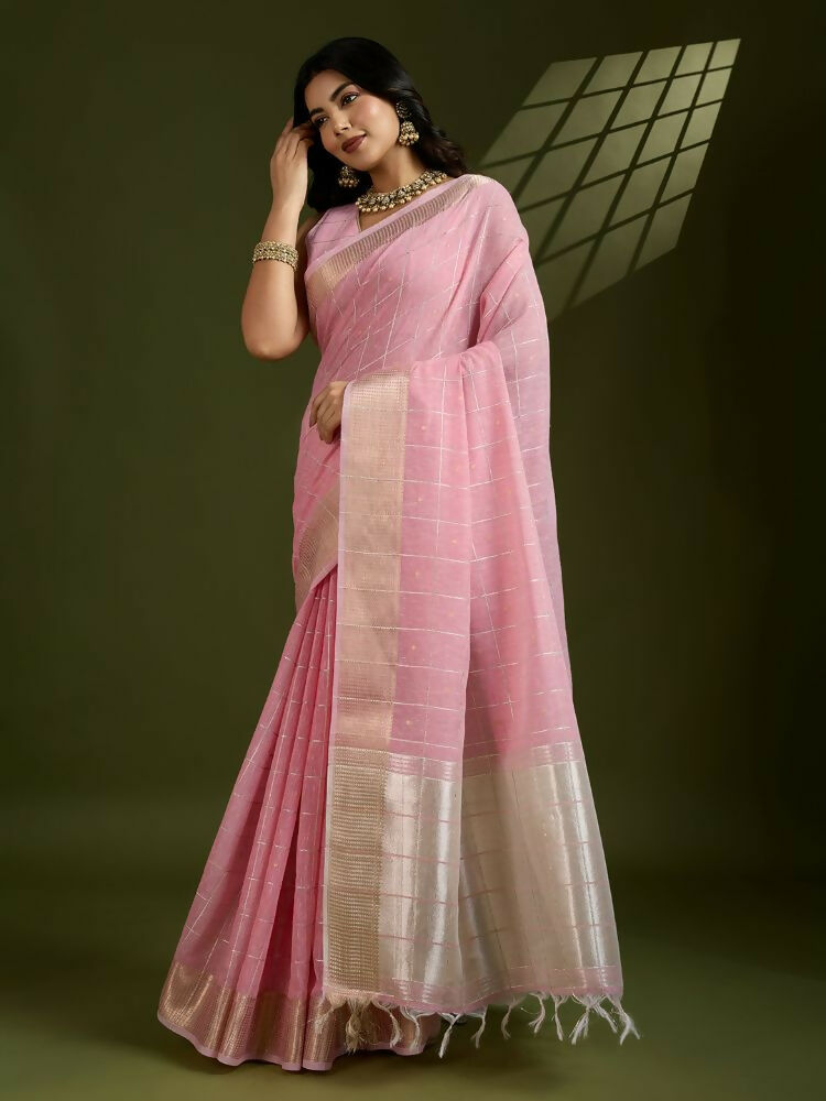 Vishnu Weaves Women's Gajri Soft Silk Zari Woven Saree with Blouse - Swadesiicart