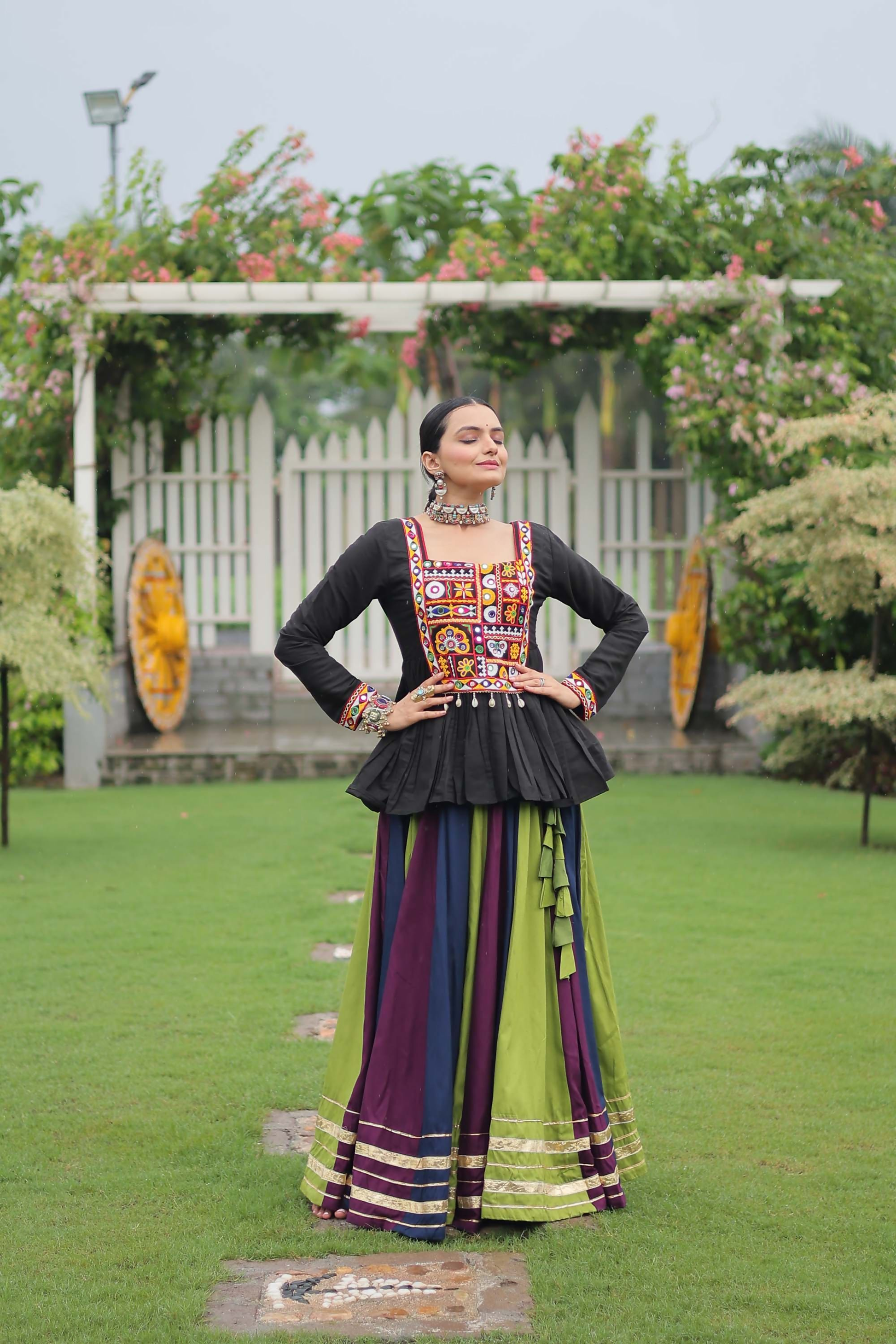 Lorenvalley Fashion Multicolor Rayon with Attractive Gota-Patti Lace Lehenga Choli | Swadesiicart