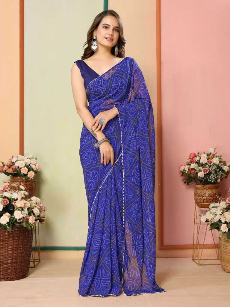 Blue Georgette Designer Printed Ready To Wear Saree - Elite | Swadesiicart