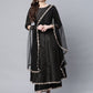 Ahalyaa Women Black Poly Silk Gold Printed Anarkali Kurta Palazzo Set With Dupatta | Swadesiicart