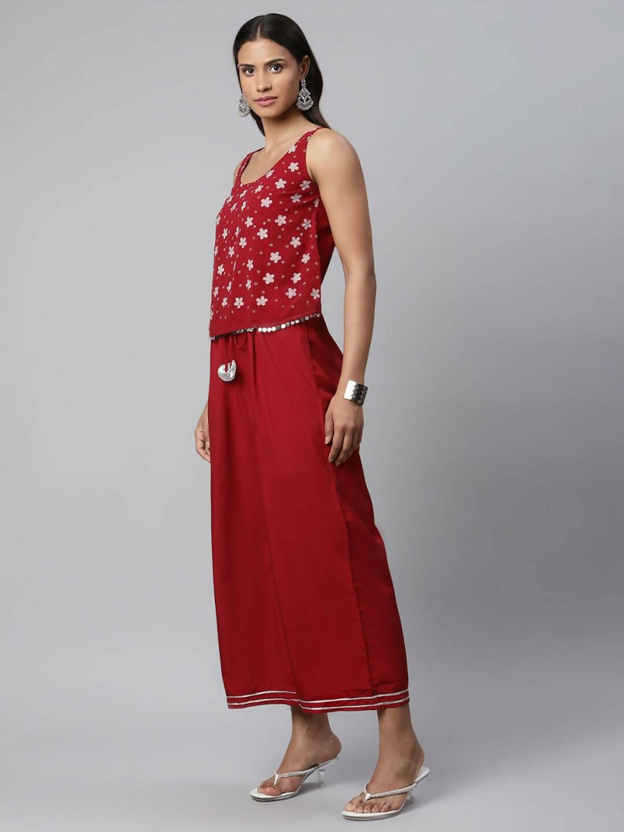 Ahalyaa Womens Maroon Chiffon Printed Jumpsuit - Swadesiicart
