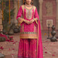 Anaita Rani-Pink Chinon Readymade Palazzo Suit with Codding Dori & Sequence Work