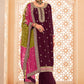 Dazzling Wine Embroidered Chinnon Palazzo Salwar Kurta - Emponline | Swadesiicart