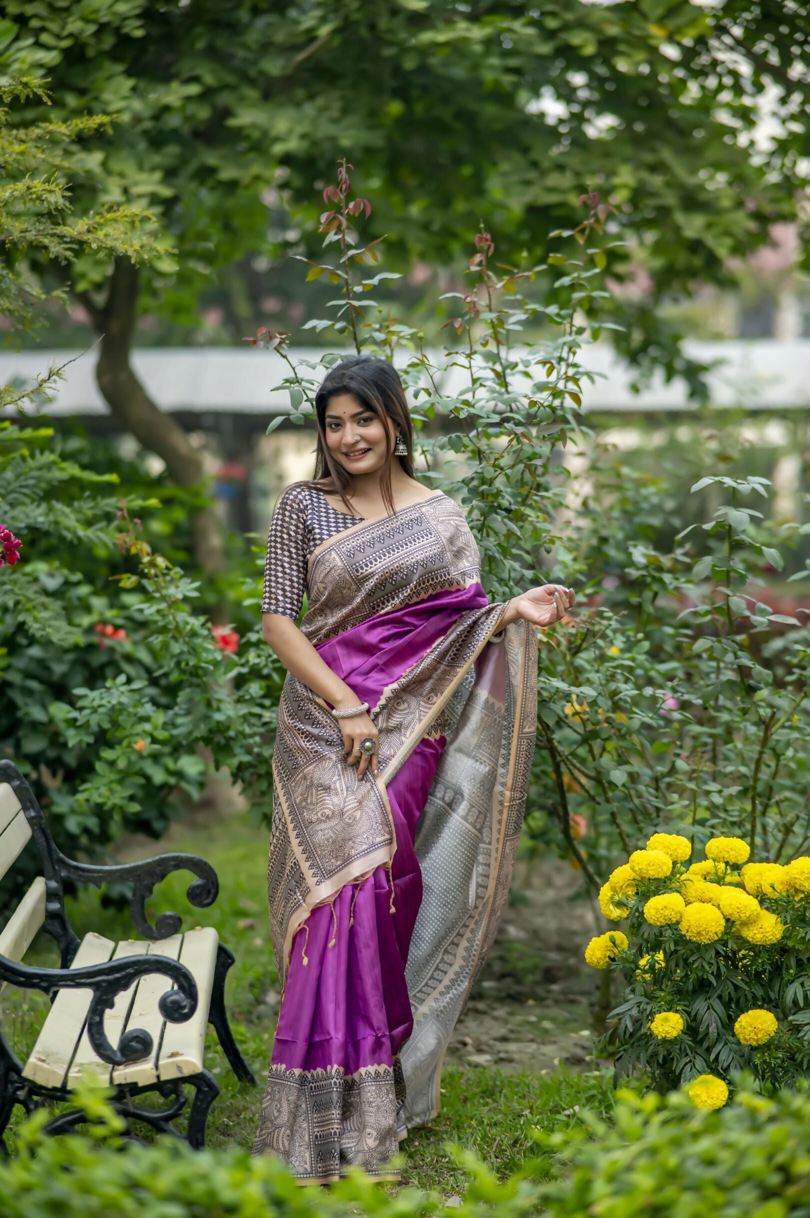 Vishnu Weaves Women's Wine Soft Tussar Silk Saree with Blouse - Swadesiicart