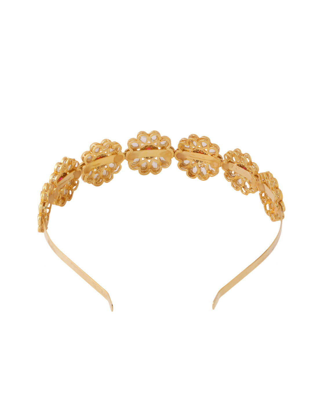 NVR Women's Rajputi Gold-Polished Kundan Matha Patti Hairband | Swadesiicart