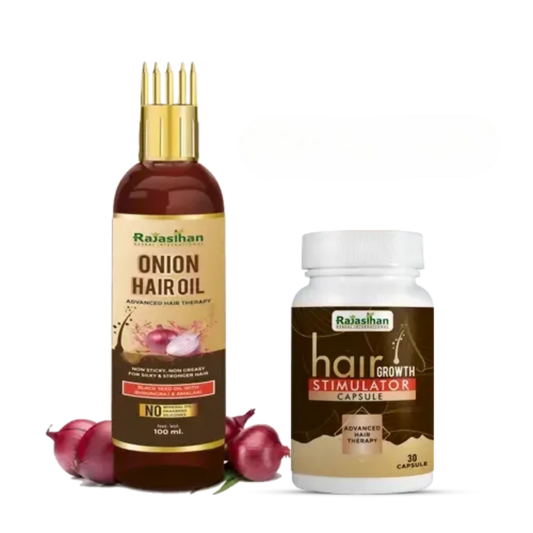 Rajasthan Herbals Onion Hair Oil & Hair Growth Stimulator Capsule Combo | Swadesiicart