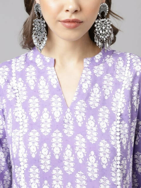 FIORRA Women's Light Purple Cotton A-Line Kurta Set - Swadesiicart
