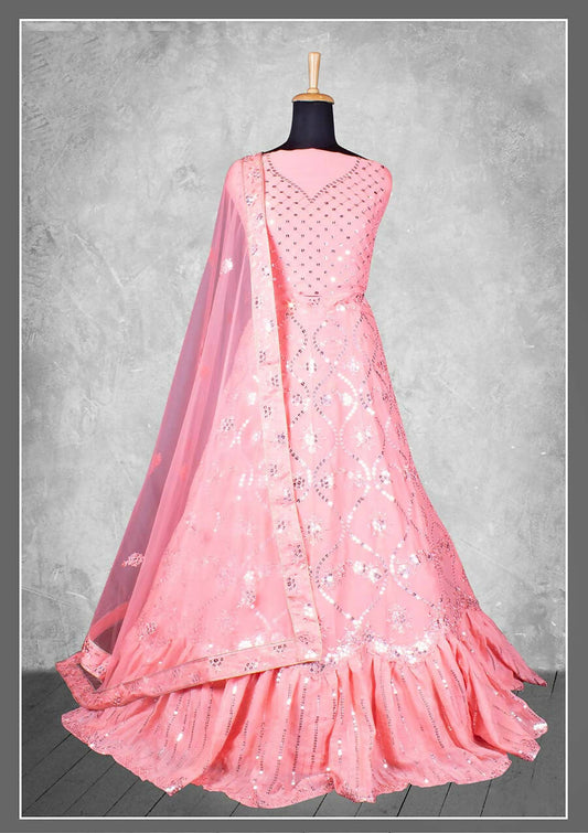 Light Pink Georgette Embroidery & Sequence Work Bridal lahenga Choli with Dupatta - Nimaya Pavitra Rista | Swadesiicart
