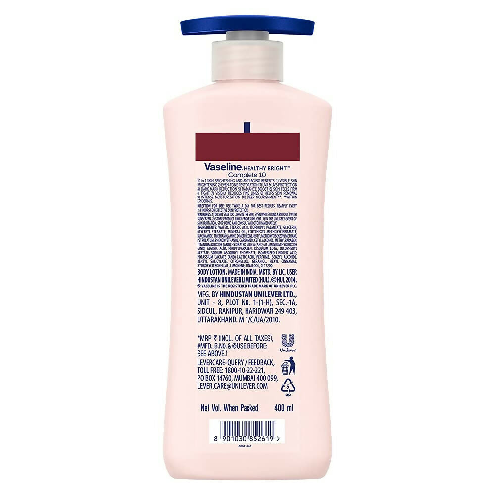 Vaseline Healthy Bright Complete 10 Anti Ageing Body Lotion, 10 in 1 Body Lotion With Vitamin B3, AHA, Pro-Retinol - Swadesiicart