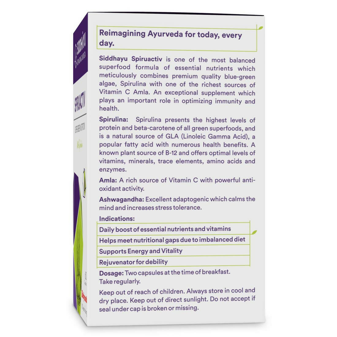 Siddhayu Ayurveda Spiruactiv Capsules with Spirulina - Swadesiicart