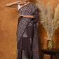 Very Much Indian Handblock Printed Cotton Saree With Natural Dyes - Brown | Swadesiicart