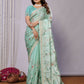 Blue Satin Silk Embroidered Saree With Stitched Blouse - Nimaya Kaksha