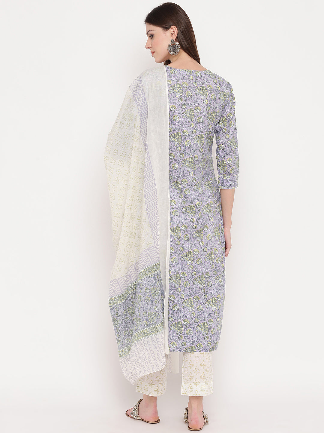 NOZ2TOZ Women's Purple Printed Kurta With Palazzo & Dupatta Set (Set of 3) - Swadesiicart