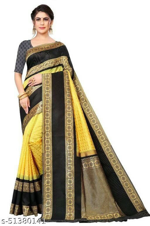 DEIANA'S Beautiful Designer Golden zari Soft Lichi Silk Saree - Yellow - Swadesiicart