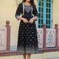 Juniper Women's Black Printed Anarkali Flared Dress | Swadesiicart