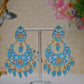 Blue Gold-Polished Brass & Pearl Dangle Women Earrings| Hand Painted Meenakari Chandbali Traditional Ethnic Wear Earrings By House of Ree - Swadesiicart