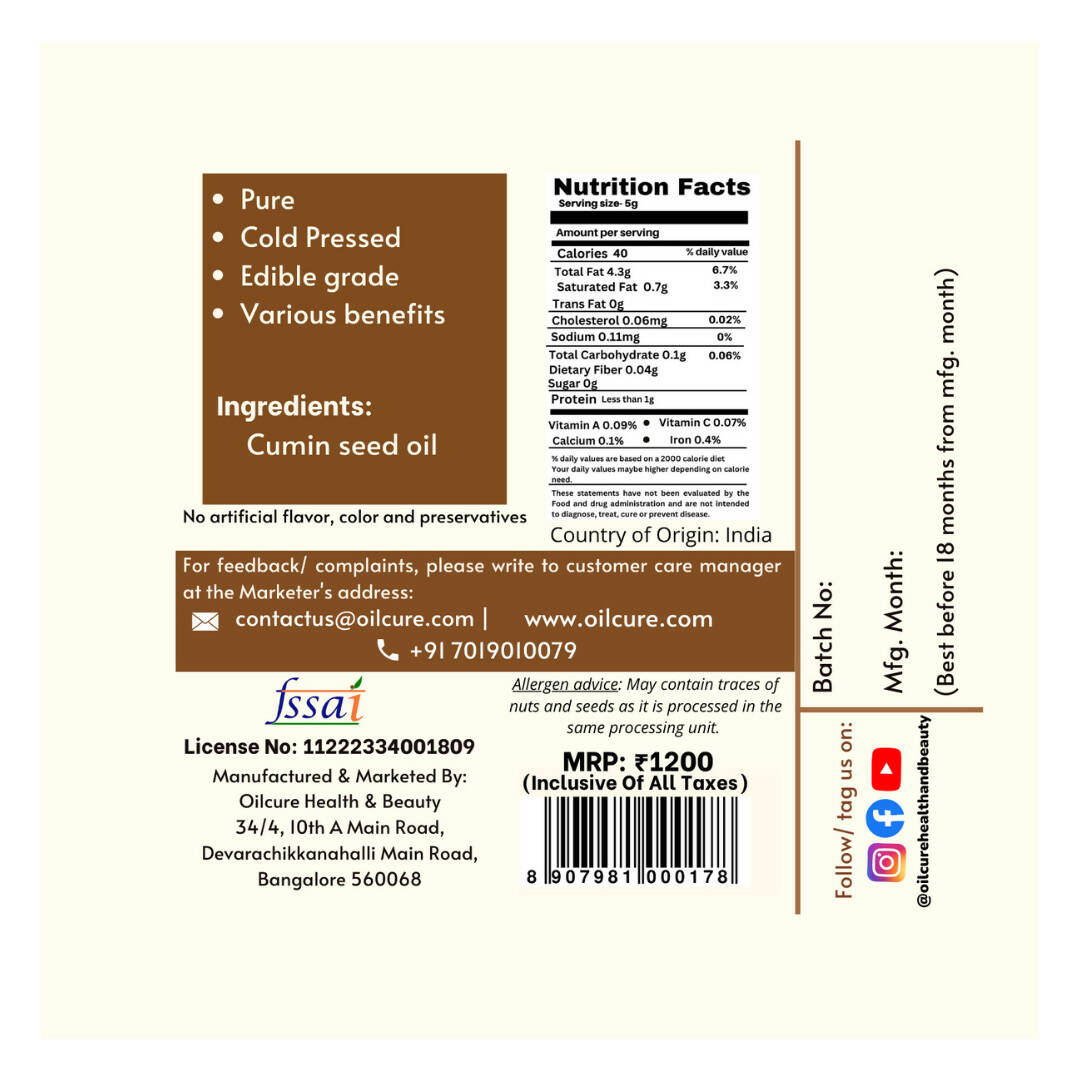 Oilcure Cumin (Jeera) Oil Cold Pressed - Swadesiicart
