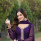 Jyoti Fashion Women's Purple Faux Blooming Embroidered Kurta with Trouser & Dupatta | Swadesiicart