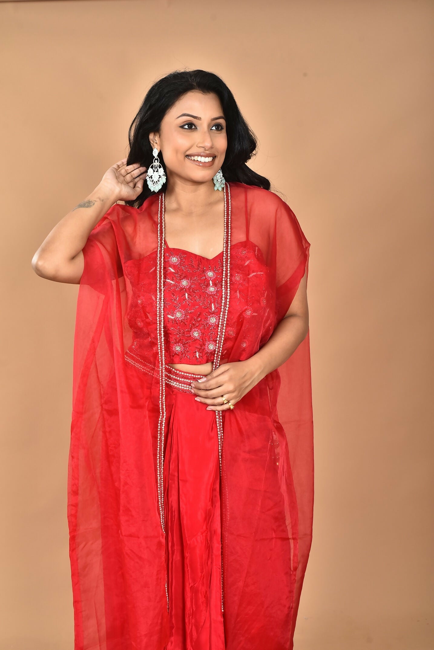 Morchari Women Hand Embroidery Crop Top-Red - Swadesiicart