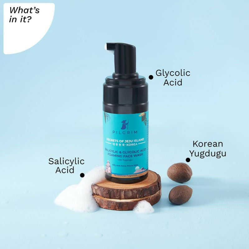 Pilgrim Korean 1.5% Salicylic (Bha) & 2% Glycolic Acid (Aha) Foaming Face Wash For Oily & Acne-Prone Skin - Korean Skin Care - Swadesiicart