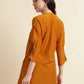 Mustard Chinon Yoke Embroidered A-line Top - Tarini - Swadesiicart