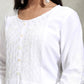 Vishudh White Floral Embroidered Thread Work Straight Kurta With Palazzos - Swadesiicart