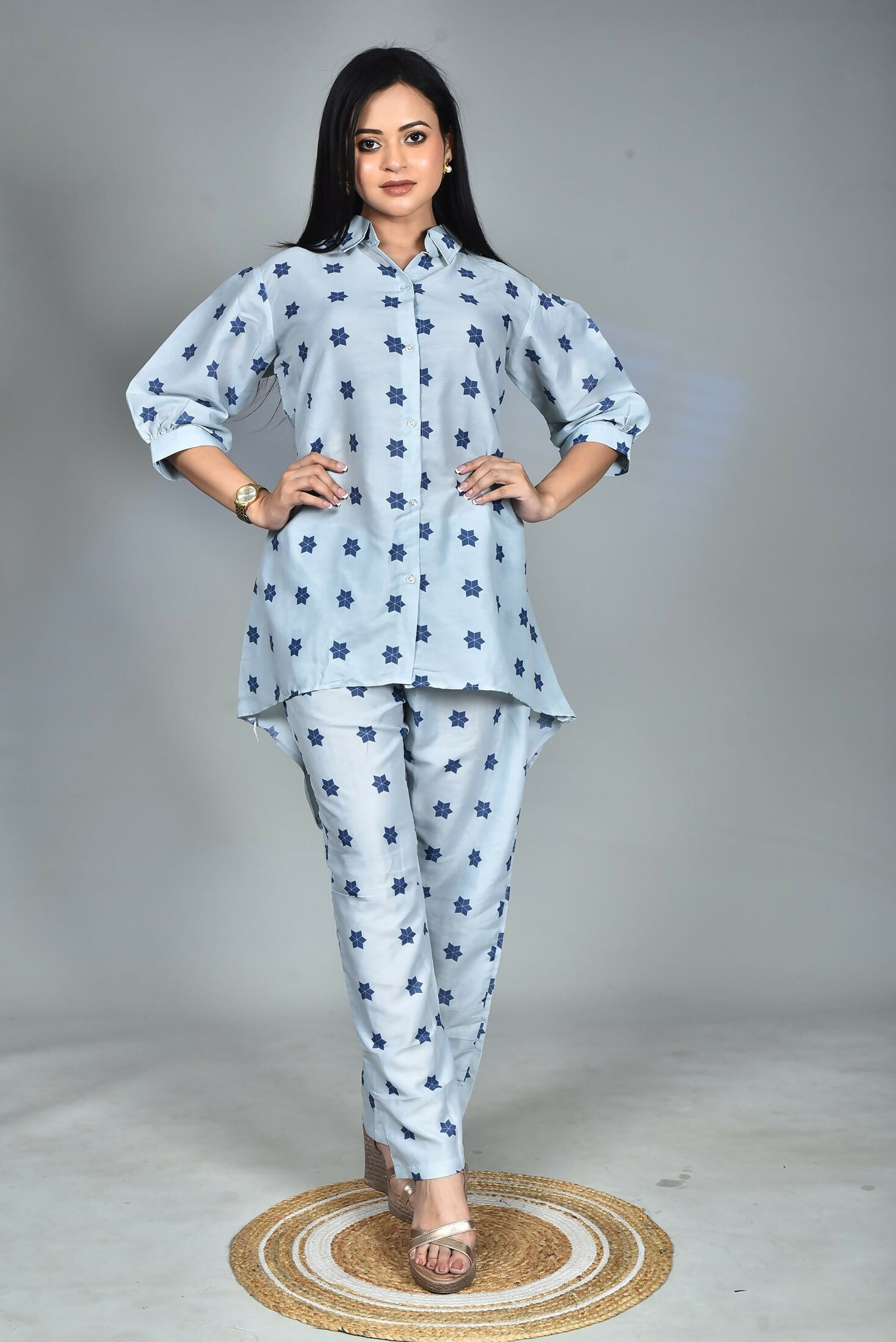 Morchari Digital Print Semi Muslin Co-Ord Set Top & Trouser-Multicolor - Swadesiicart
