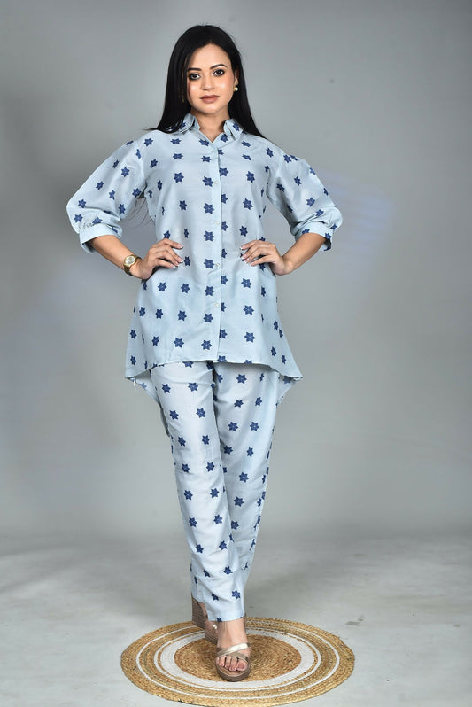 Morchari Digital Print Semi Muslin Co-Ord Set Top & Trouser-Multicolor - Swadesiicart