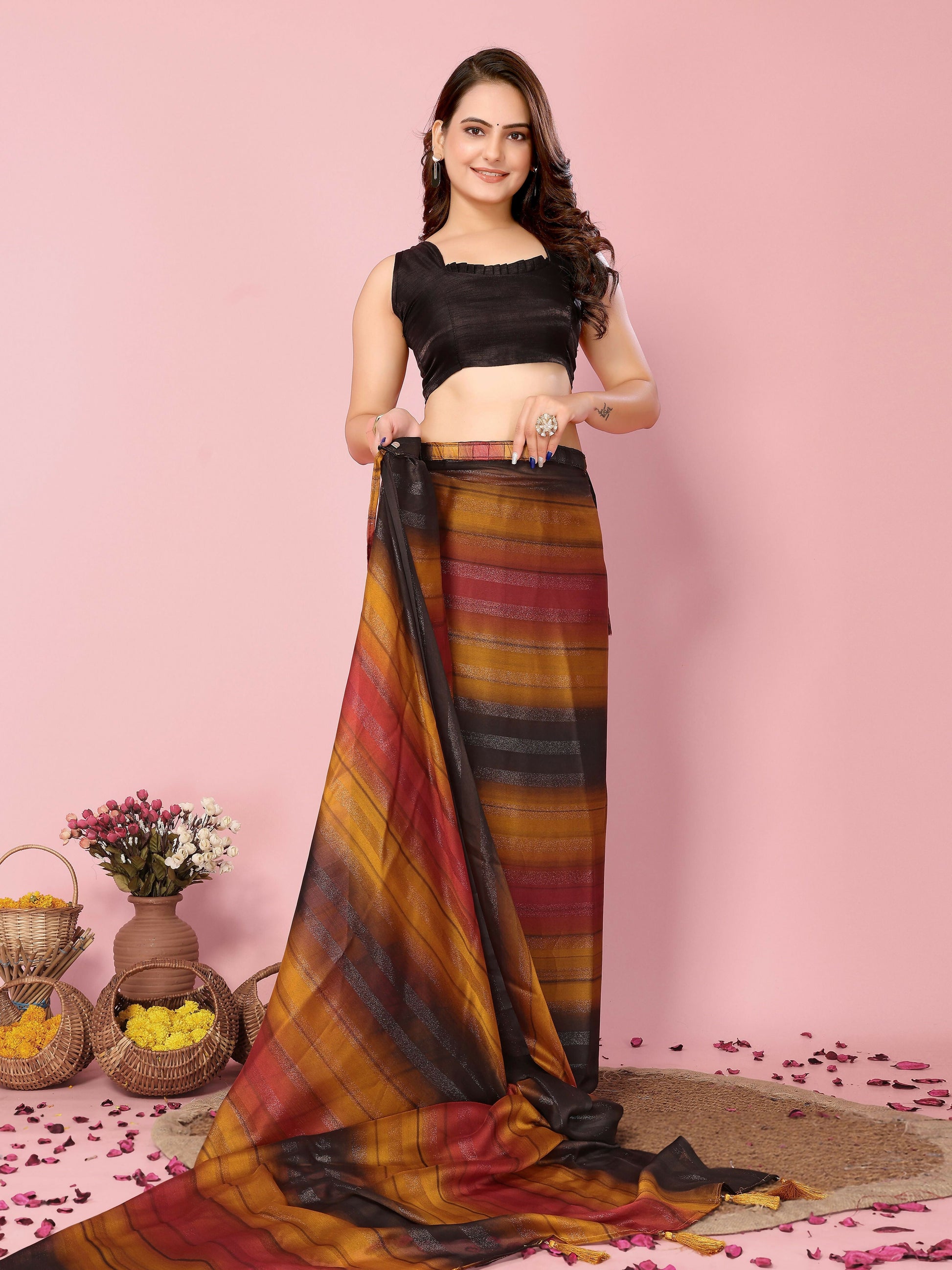 Attractive These Party Wear Ready To Wear Saree - Orange | Swadesiicart
