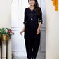Miravan Women's Solid Black Rayon Co-Ord Set - Swadesiicart