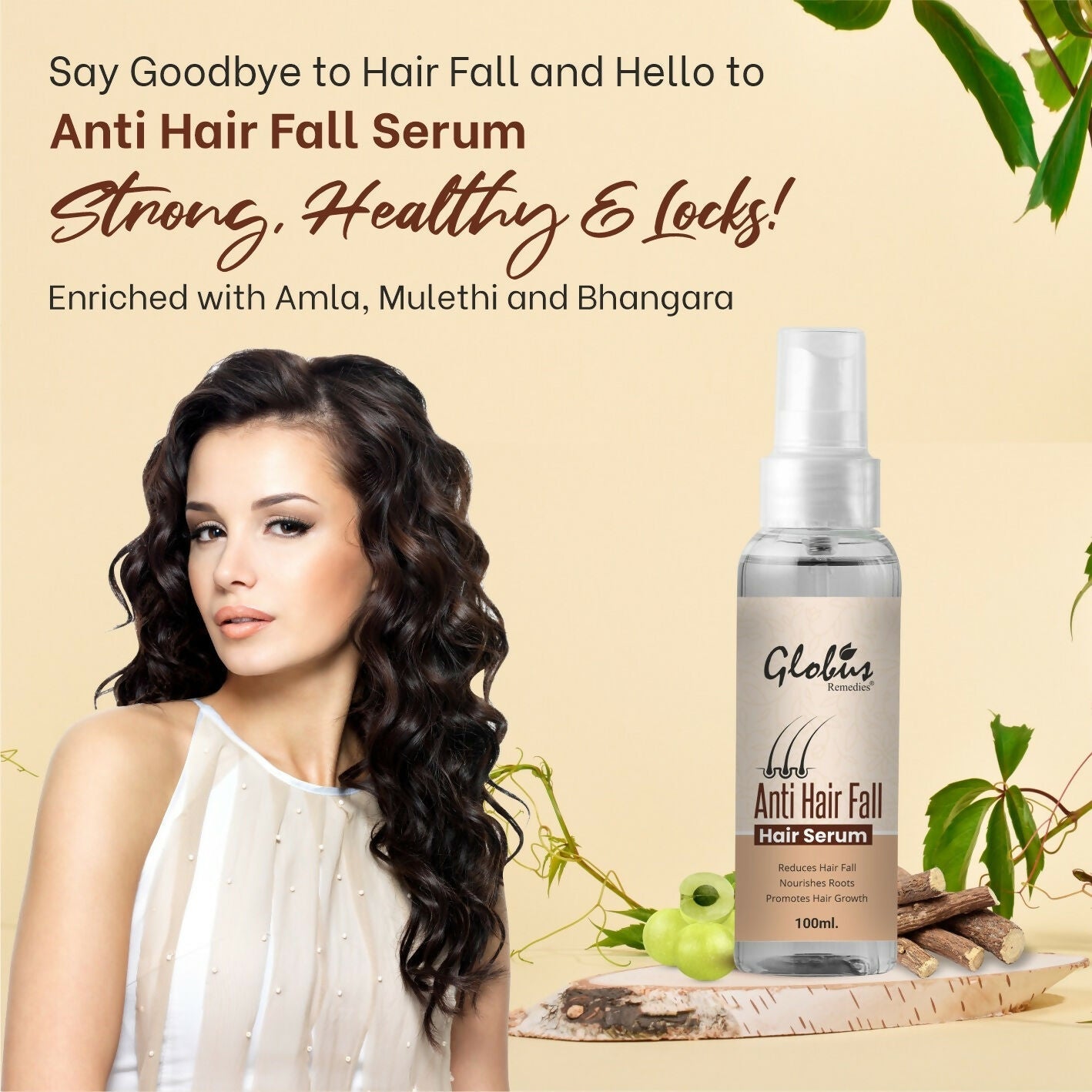 Globus Remedies Anti-Hair Fall Hair Serum, For Frizzy Hair, Smoothens Rough Ends, Adds Instant Shine | Swadesiicart