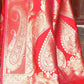 Joban Fashion Red Soft Pure Handloom Banarasi Silk Saree | Swadesiicart