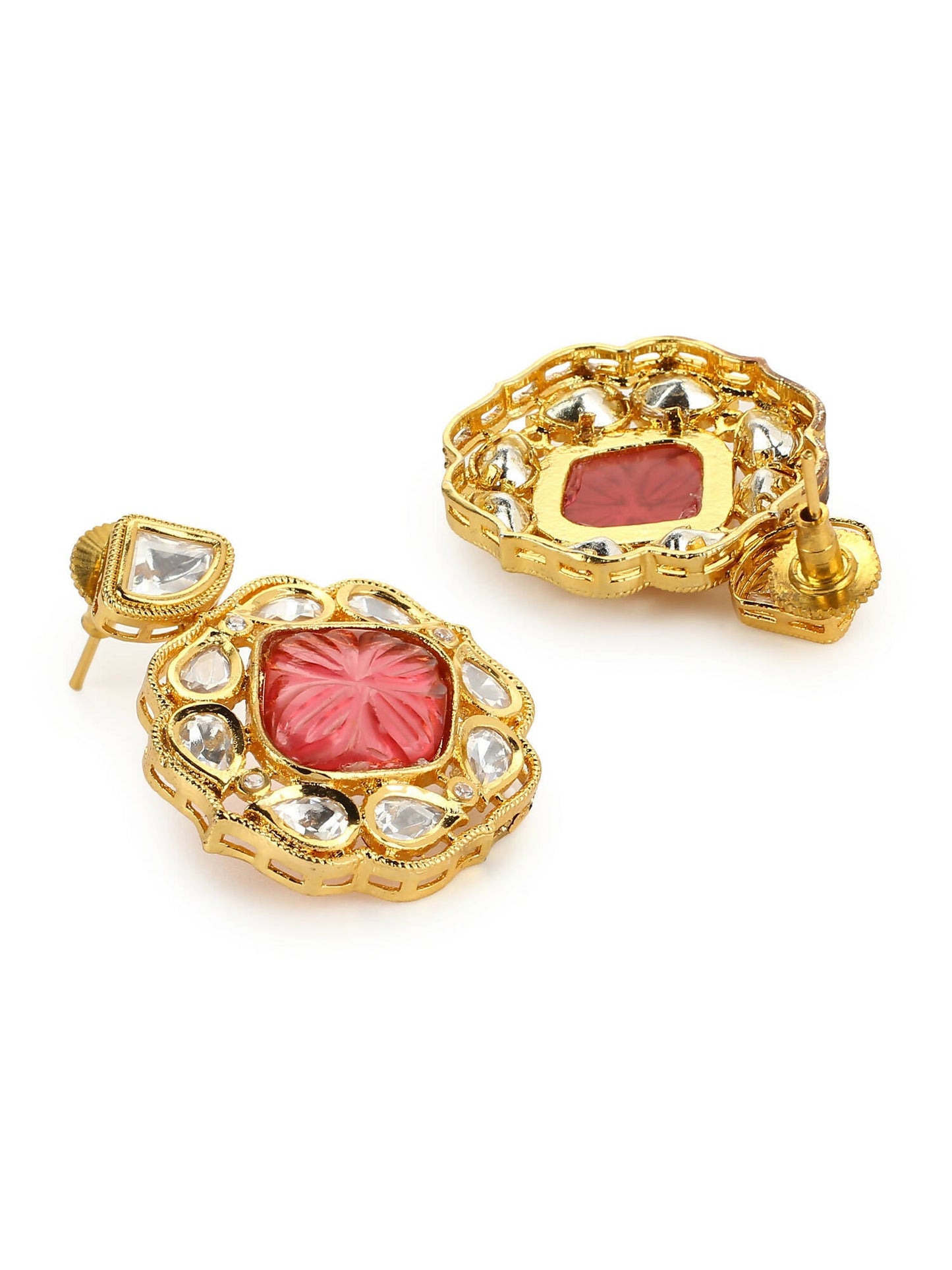 Pink Gold-Polished Contemporary Drop Earrings - Ruby Raang | Swadesiicart