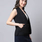 Even Apparels Black Linen Cotton Open Front Women's Waistcoat | Swadesiicart