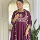 The52 Purple Women's Gorgeous Embroidered Vichitra Silk Fabric Flared Kurta Pant with Dupatta Set - Swadesiicart