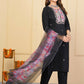 Black Rayon Slub Embroidered Stitched Suit With Dupatta - Tanisha | Swadesiicart